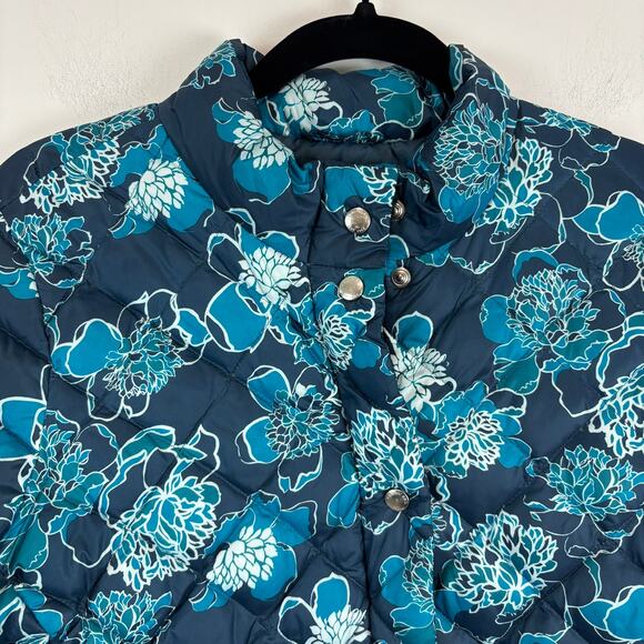 Lands’ End Packable Puffer Women’s S Blue Floral — Apres-Ski Vibes - Picture 5 of 10